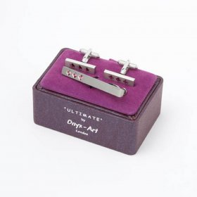 Cufflinks and Tie Bar Set - Amethyst Crystal